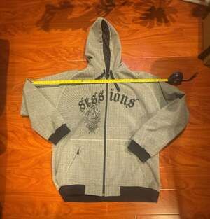 Sessions Gray Checkered Zip-Up Hoodie Sweatshirt with Skull Graphic Size L